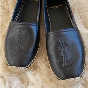 Black leather espadrilles